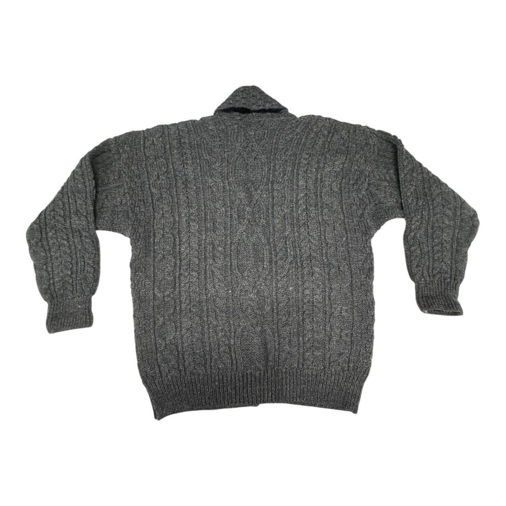 Aran Crafts Women's Gray Irish Wool Cable Knit Shawl Collar Cardigan Casual - Picture 7 of 7